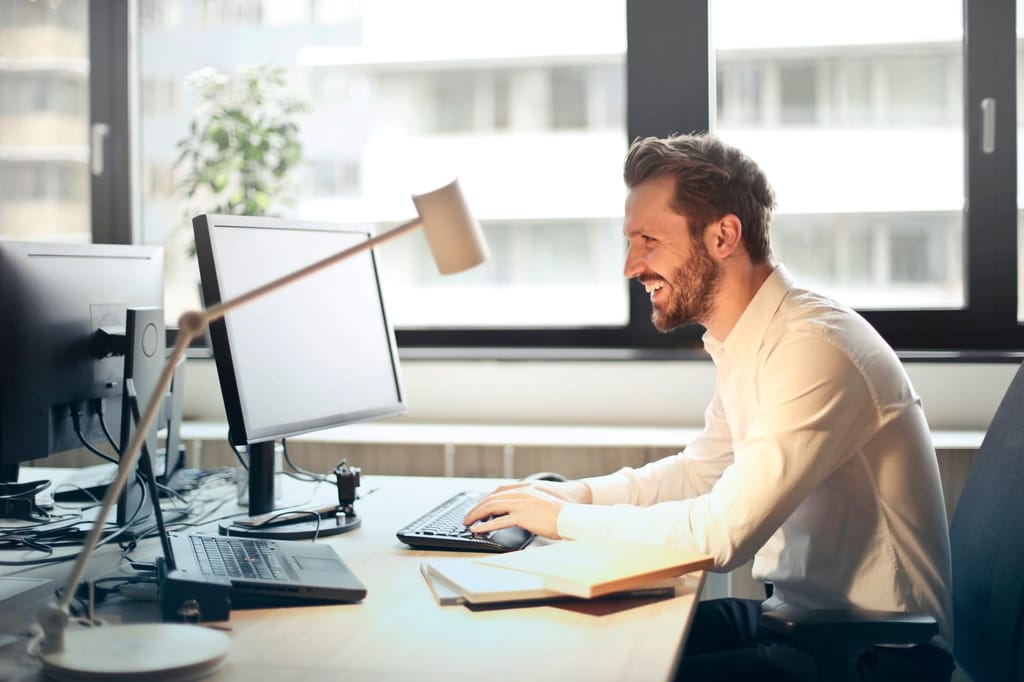 Stake 0.7 Lispro: una persona al lavoro davanti al computer dell'ufficio